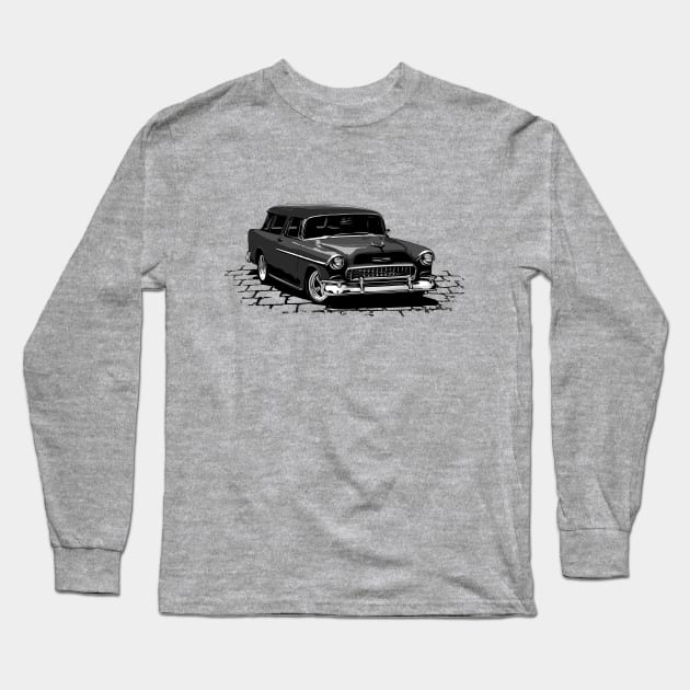 Black 55 Chevy Nomad Long Sleeve T-Shirt by ZoeysGarage